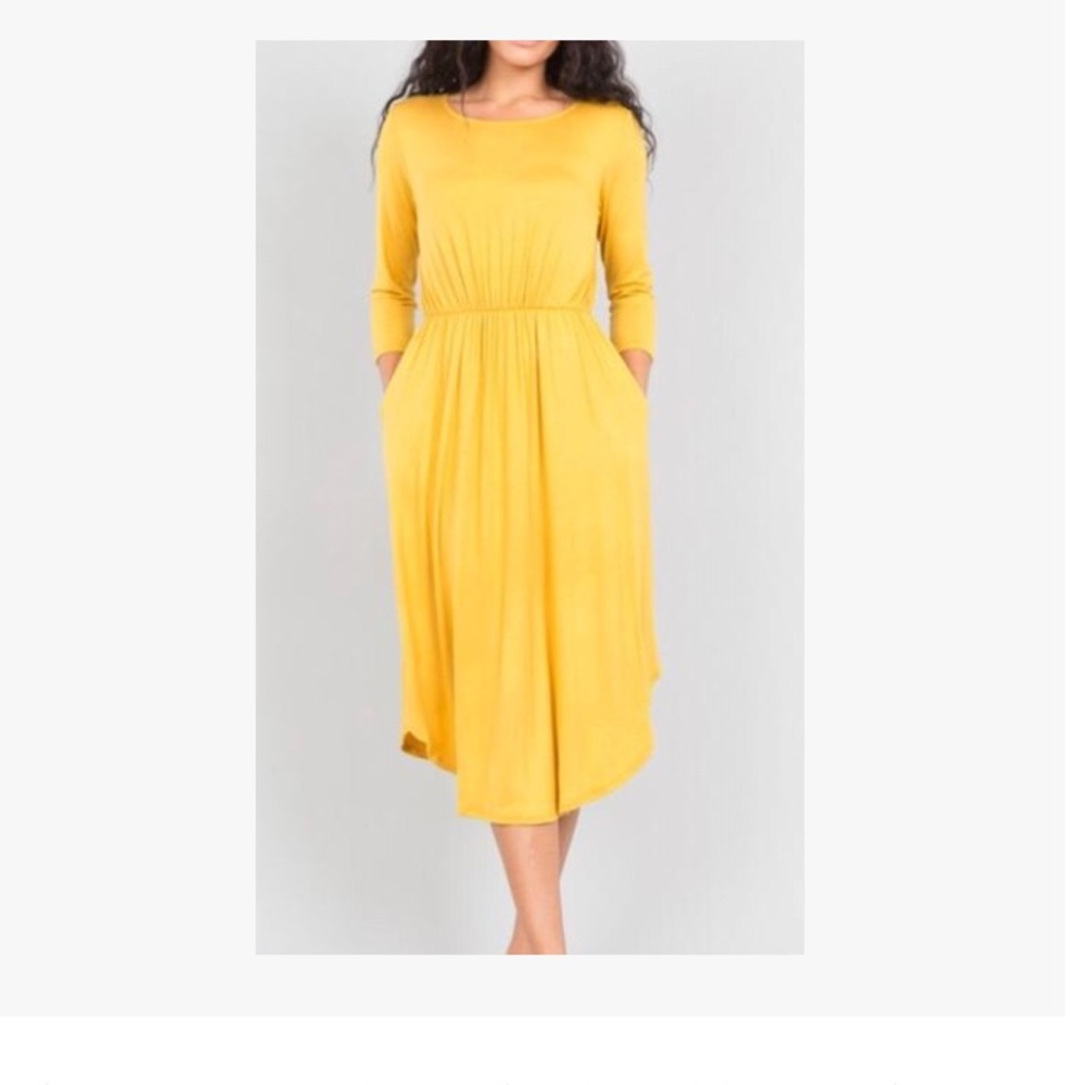 Midi Dress with Elastic Waist and Pockets
